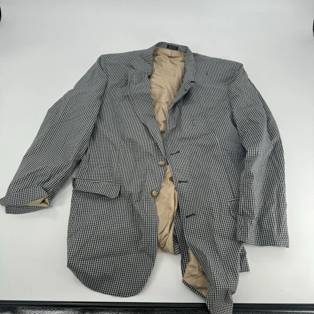 Orvis Mens‎ Houndstooth Blazer Sport Coat Jacket 44L Checked Plaid